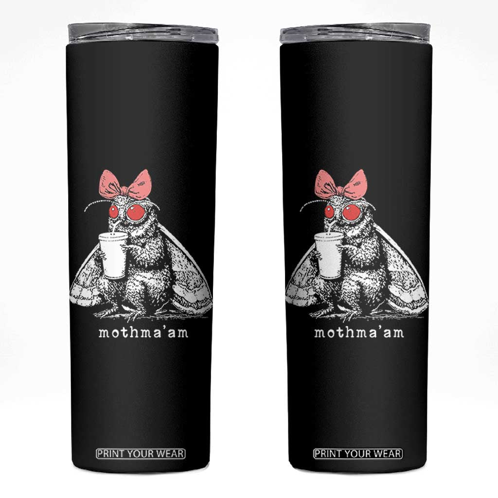 Mothma'am Pink Bow Cryptid Spooky Skinny Tumbler Funny Cute Coquette Mothman Legend Graphic