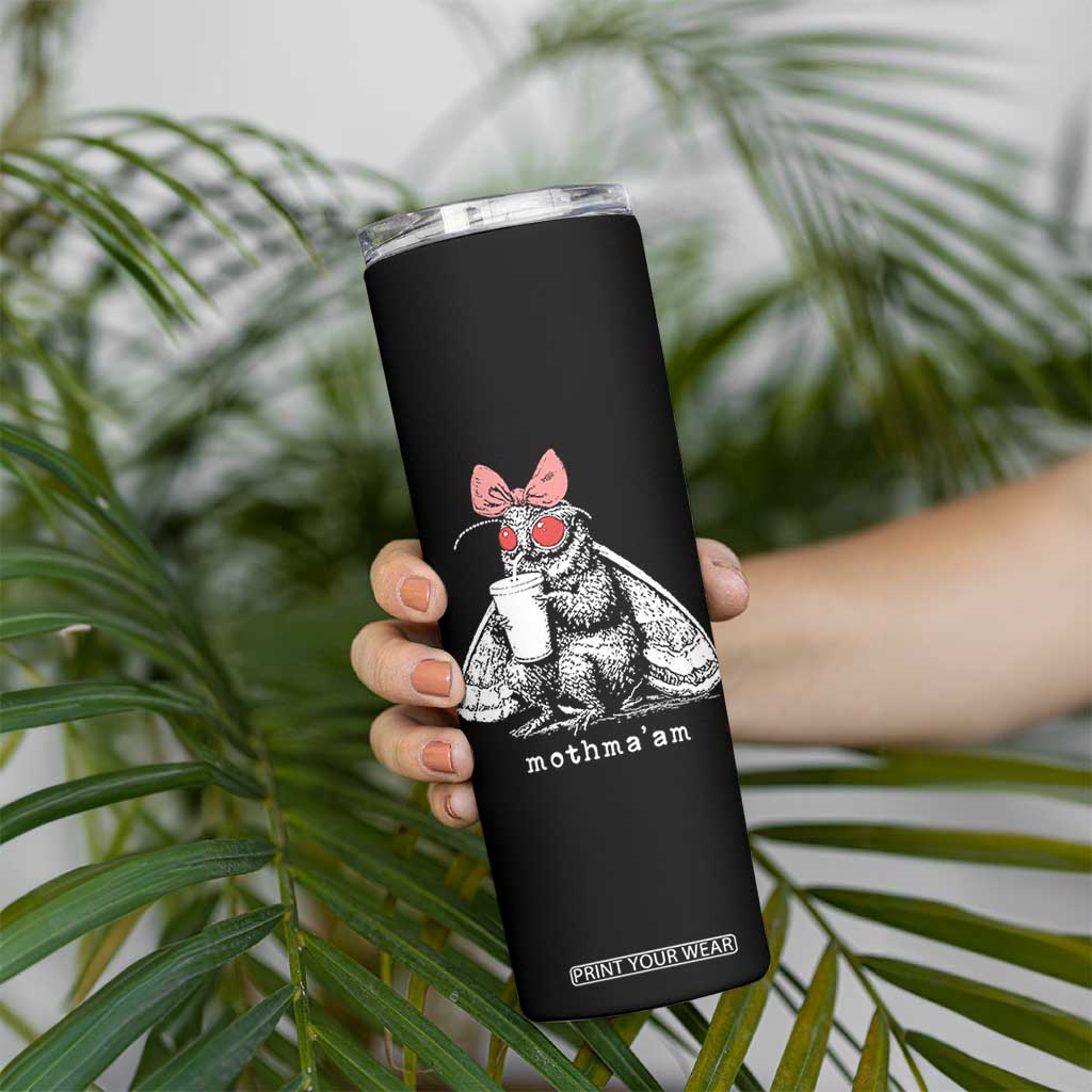 Mothma'am Pink Bow Cryptid Spooky Skinny Tumbler Funny Cute Coquette Mothman Legend Graphic