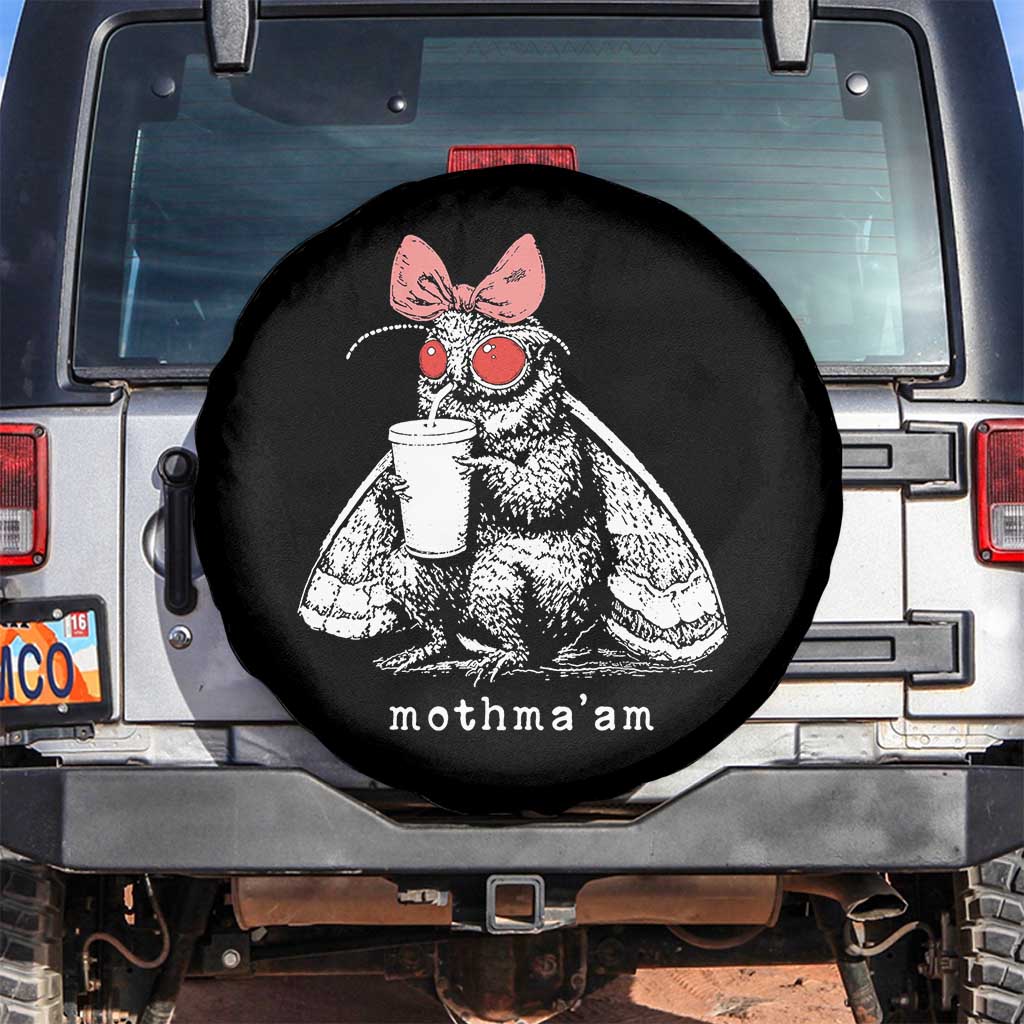 Mothma'am Pink Bow Cryptid Spooky Spare Tire Cover Funny Cute Coquette Mothman Legend Graphic