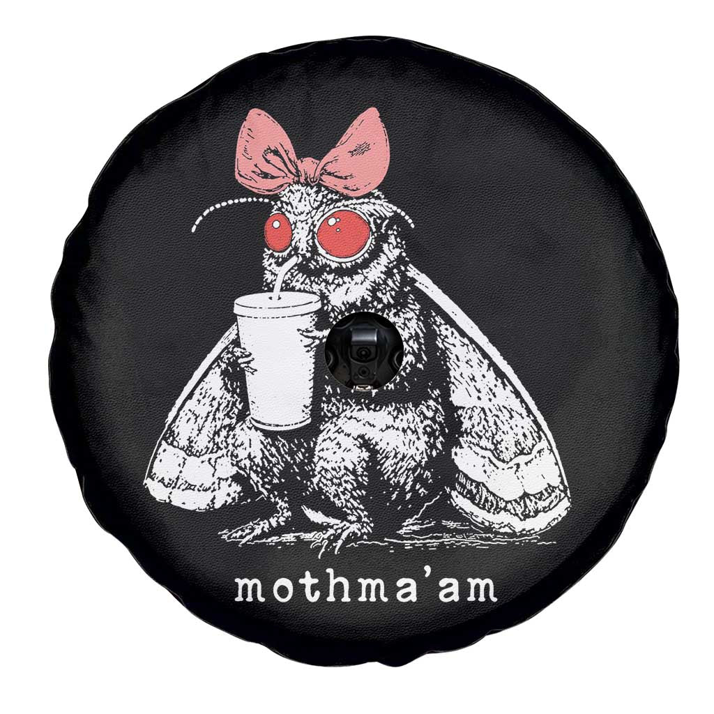 Mothma'am Pink Bow Cryptid Spooky Spare Tire Cover Funny Cute Coquette Mothman Legend Graphic