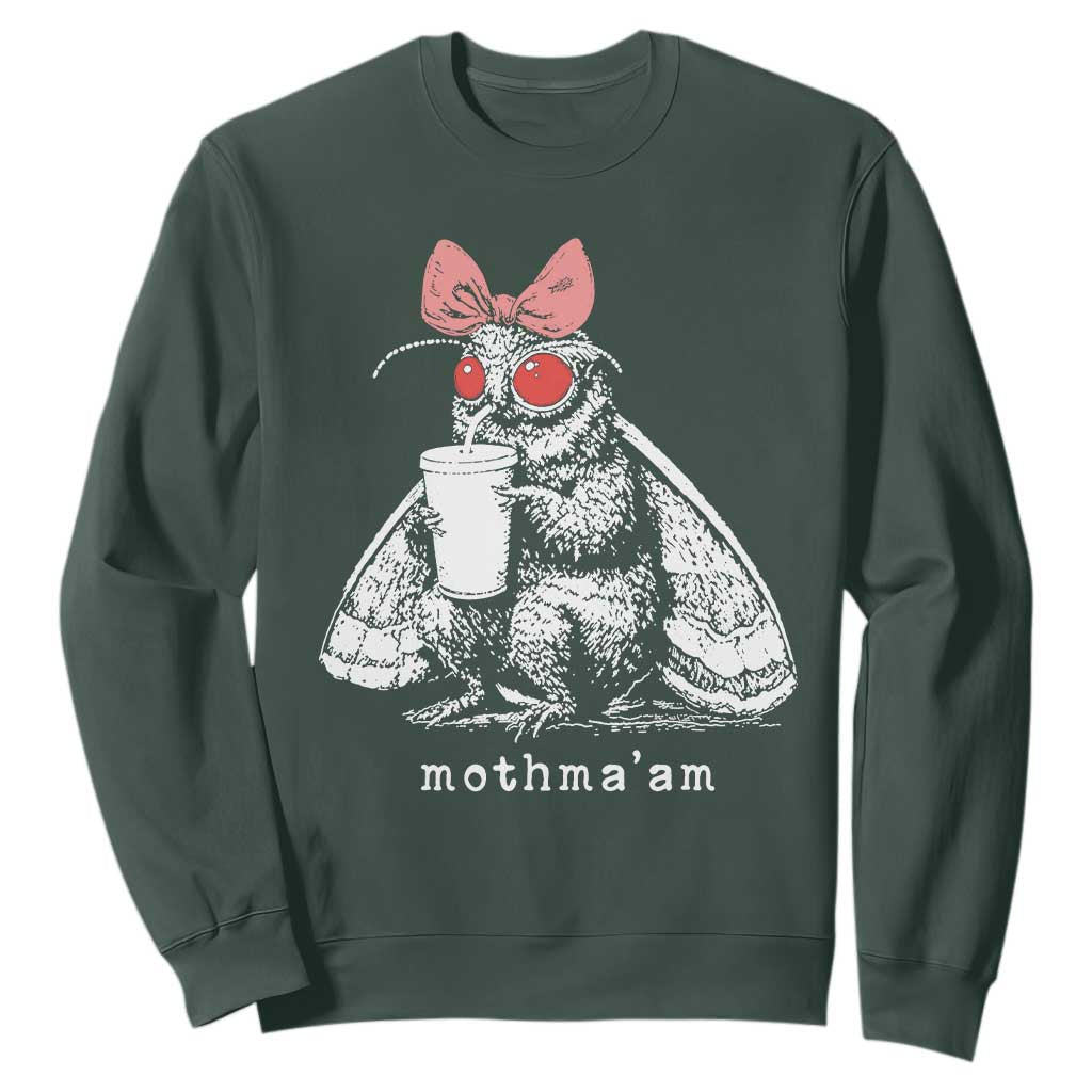 Mothma'am Pink Bow Cryptid Spooky Sweatshirt Funny Cute Coquette Mothman Legend Graphic