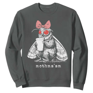 Mothma'am Pink Bow Cryptid Spooky Sweatshirt Funny Cute Coquette Mothman Legend Graphic