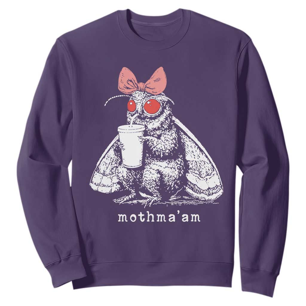 Mothma'am Pink Bow Cryptid Spooky Sweatshirt Funny Cute Coquette Mothman Legend Graphic