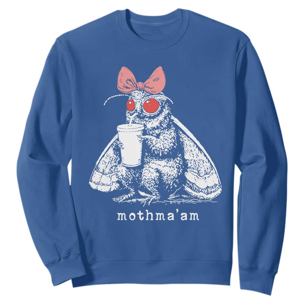 Mothma'am Pink Bow Cryptid Spooky Sweatshirt Funny Cute Coquette Mothman Legend Graphic