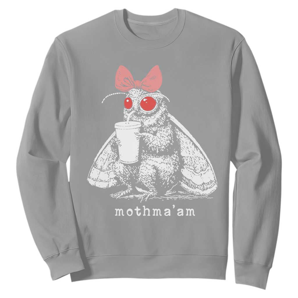 Mothma'am Pink Bow Cryptid Spooky Sweatshirt Funny Cute Coquette Mothman Legend Graphic