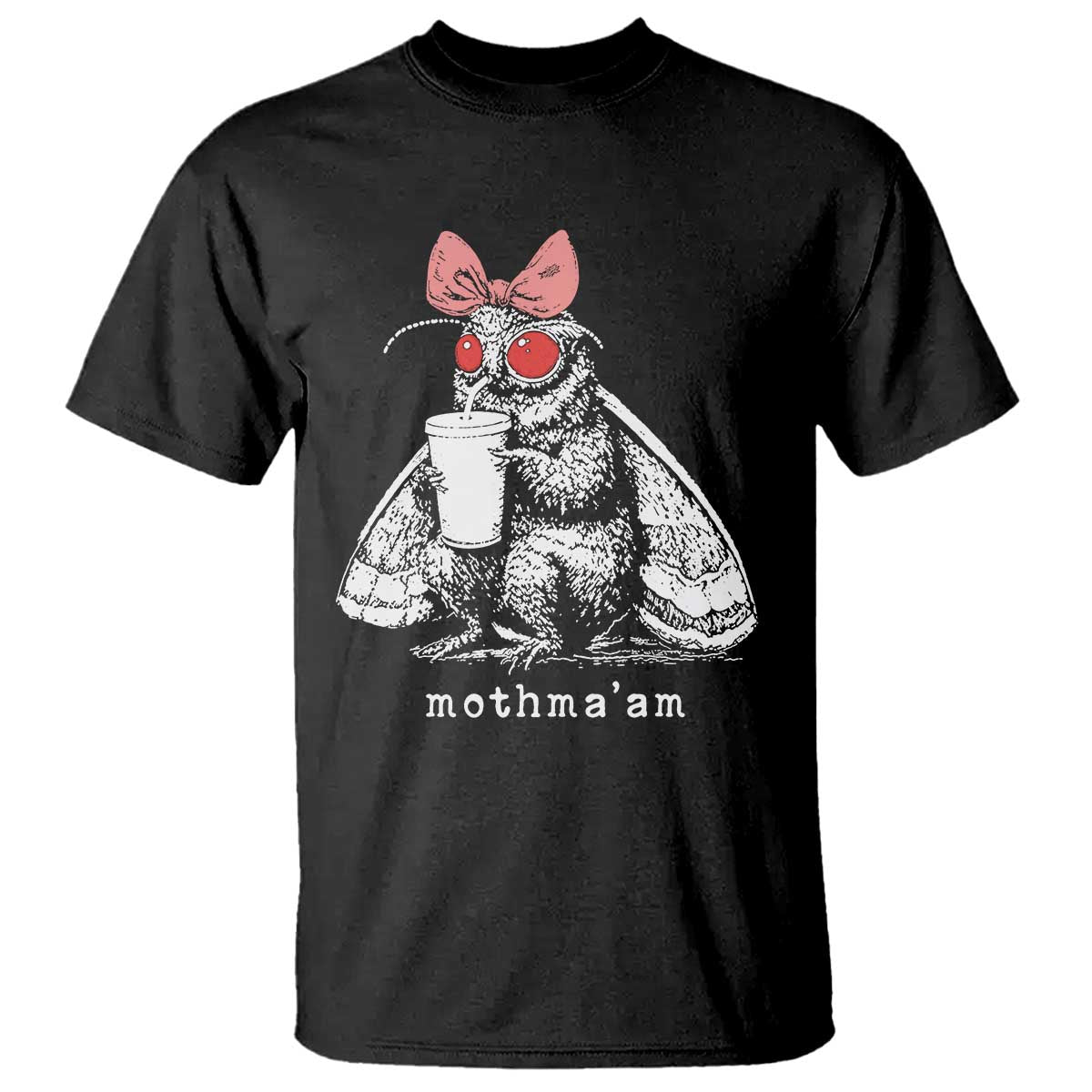 Mothma'am Pink Bow Cryptid Spooky T Shirt Funny Cute Coquette Mothman Legend Graphic