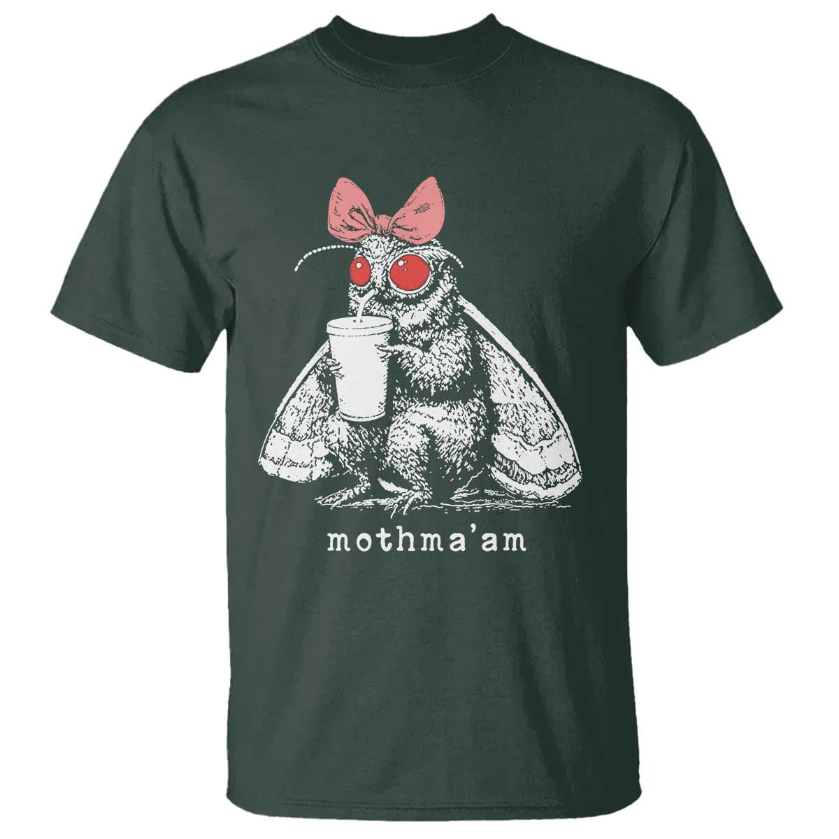 Mothma'am Pink Bow Cryptid Spooky T Shirt Funny Cute Coquette Mothman Legend Graphic