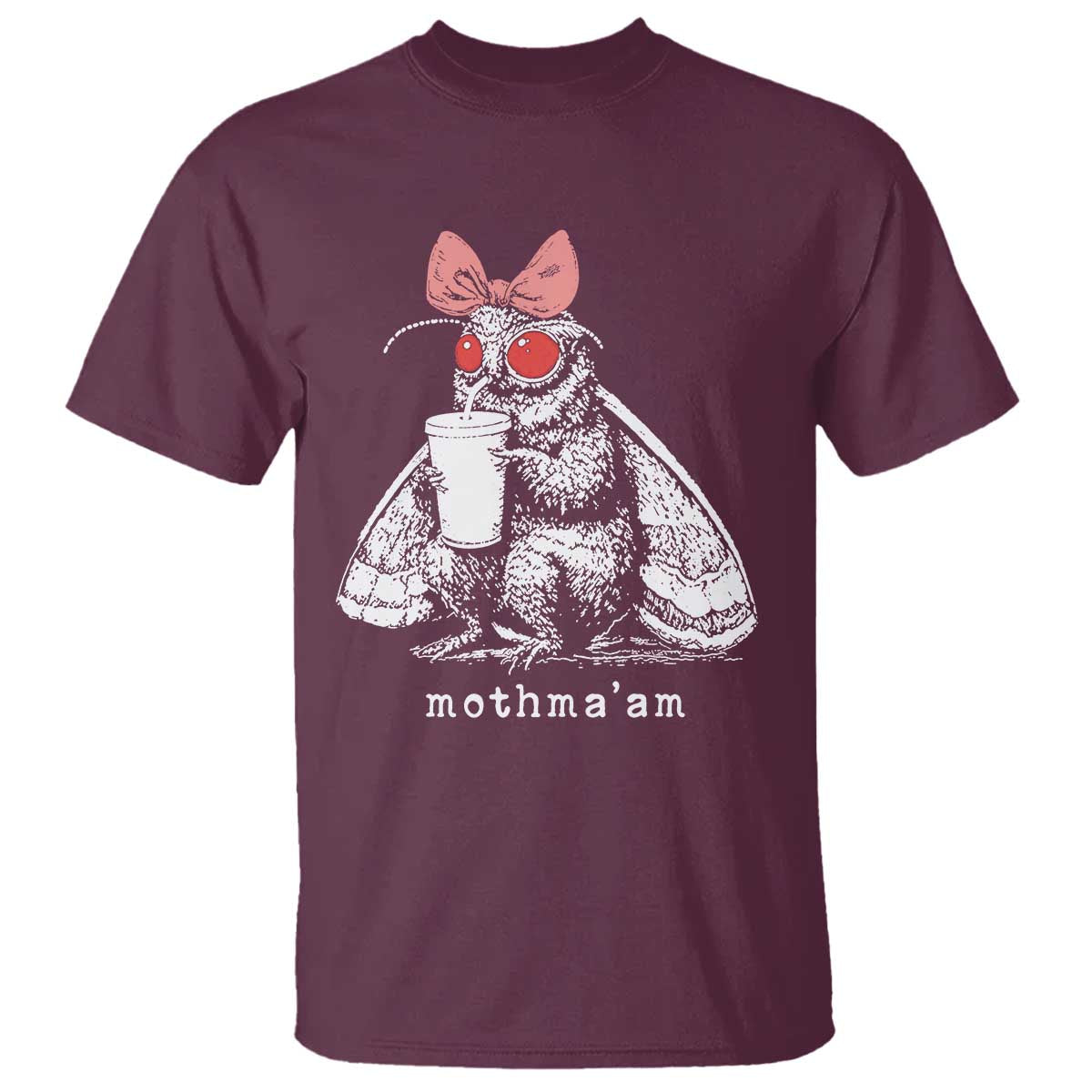 Mothma'am Pink Bow Cryptid Spooky T Shirt Funny Cute Coquette Mothman Legend Graphic