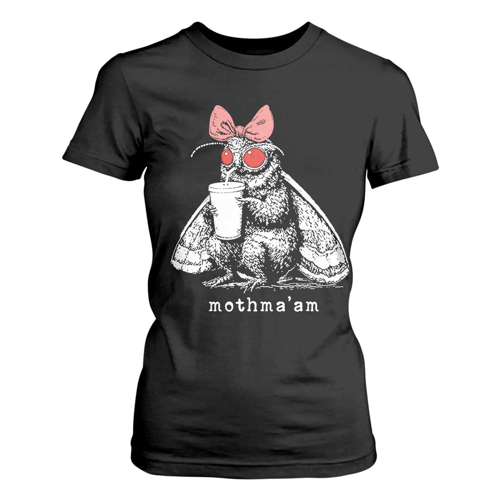 Mothma'am Pink Bow Cryptid Spooky T Shirt For Women Funny Cute Coquette Mothman Legend Graphic TS02 Black Print Your Wear