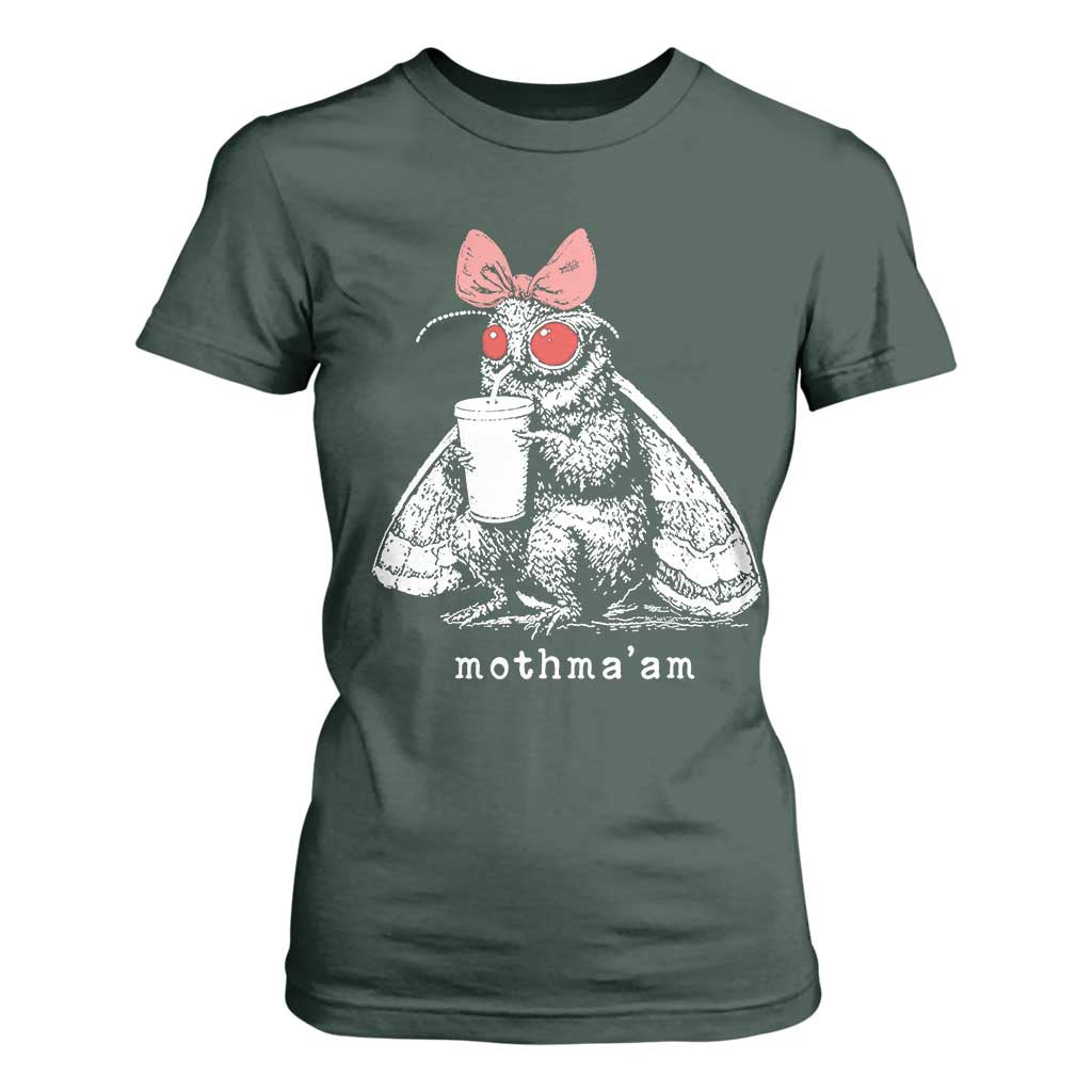 Mothma'am Pink Bow Cryptid Spooky T Shirt For Women Funny Cute Coquette Mothman Legend Graphic