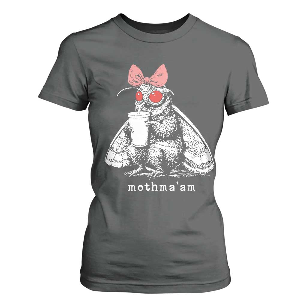 Mothma'am Pink Bow Cryptid Spooky T Shirt For Women Funny Cute Coquette Mothman Legend Graphic