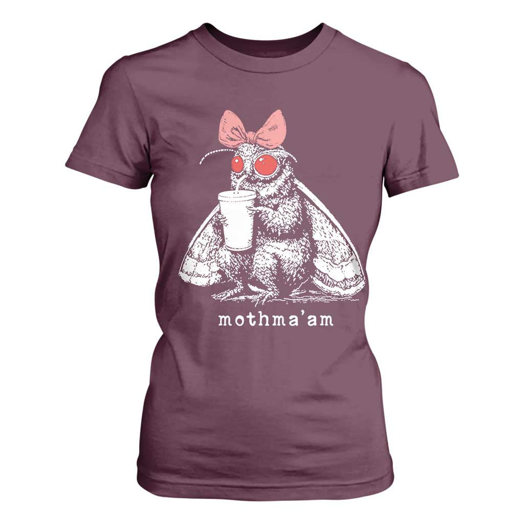 Mothma'am Pink Bow Cryptid Spooky T Shirt For Women Funny Cute Coquette Mothman Legend Graphic