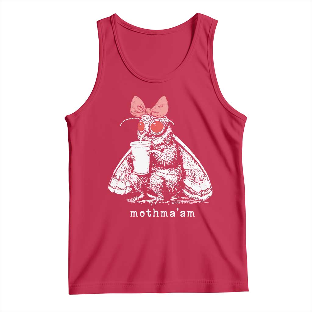 Mothma'am Pink Bow Cryptid Spooky Tank Top Funny Cute Coquette Mothman Legend Graphic