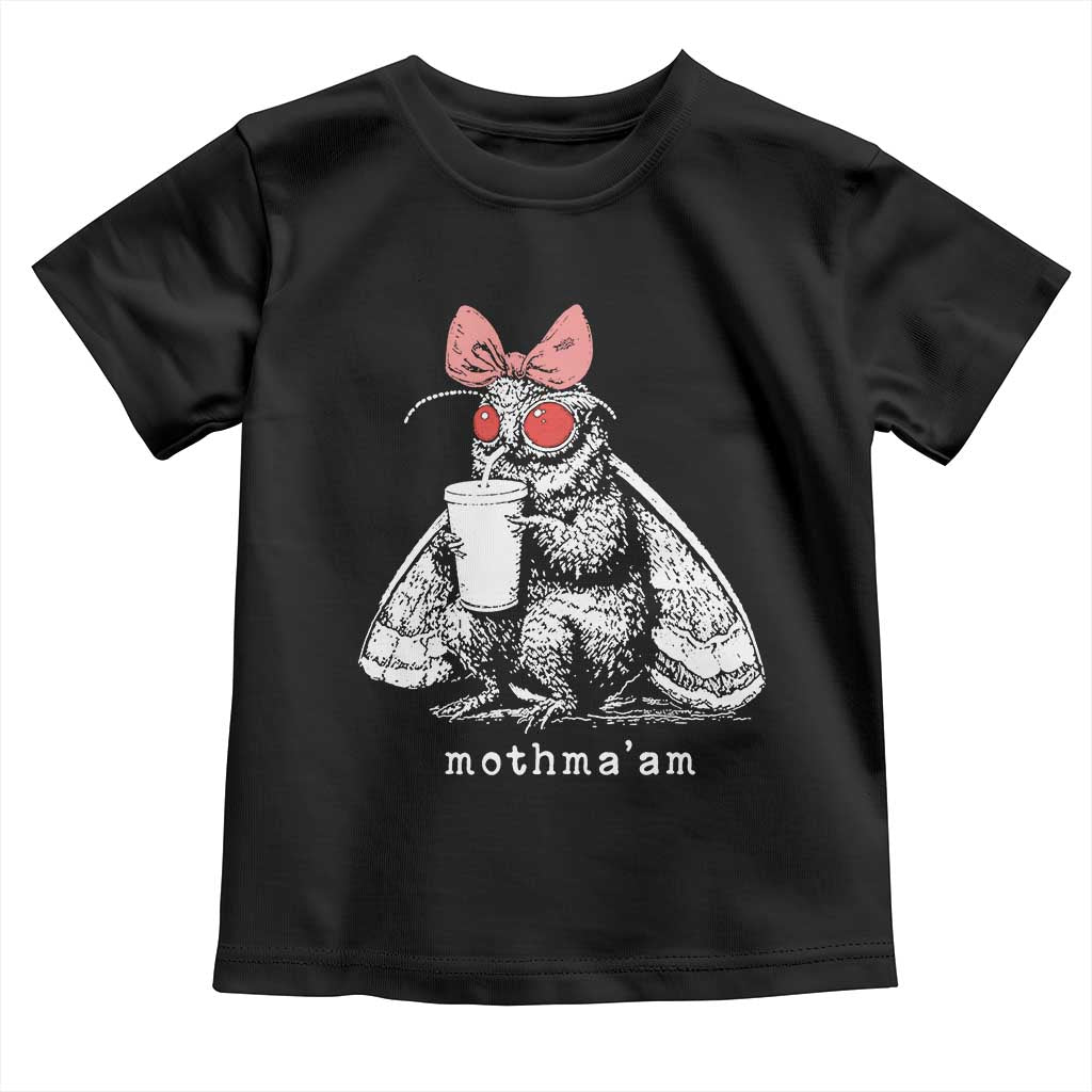 Mothma'am Pink Bow Cryptid Spooky Toddler T Shirt Funny Cute Coquette Mothman Legend Graphic