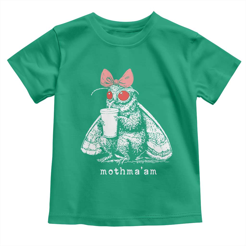 Mothma'am Pink Bow Cryptid Spooky Toddler T Shirt Funny Cute Coquette Mothman Legend Graphic