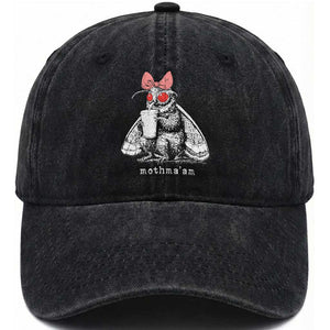 Mothma'am Pink Bow Cryptid Spooky Washed Cotton Baseball Cap Funny Cute Coquette Mothman Legend Graphic