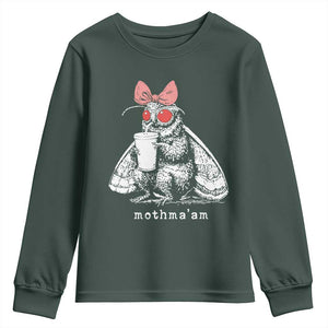 Mothma'am Pink Bow Cryptid Spooky Youth Sweatshirt Funny Cute Coquette Mothman Legend Graphic