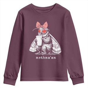 Mothma'am Pink Bow Cryptid Spooky Youth Sweatshirt Funny Cute Coquette Mothman Legend Graphic
