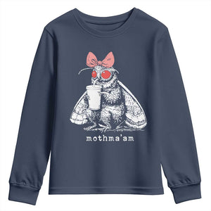 Mothma'am Pink Bow Cryptid Spooky Youth Sweatshirt Funny Cute Coquette Mothman Legend Graphic