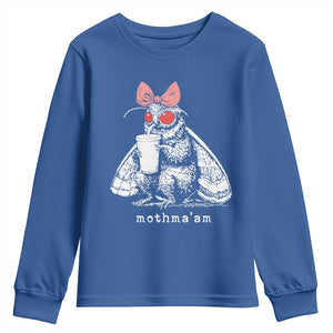 Mothma'am Pink Bow Cryptid Spooky Youth Sweatshirt Funny Cute Coquette Mothman Legend Graphic