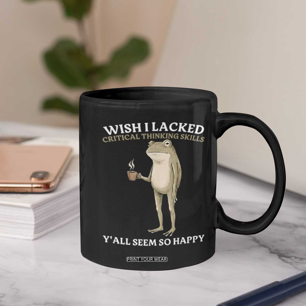 Funny Sarcastic Frog Drinking Coffee Meme Coffee Mug Wish I Lacked Critical Thinking Skills Y'all Seem So Happy Retro Vintage