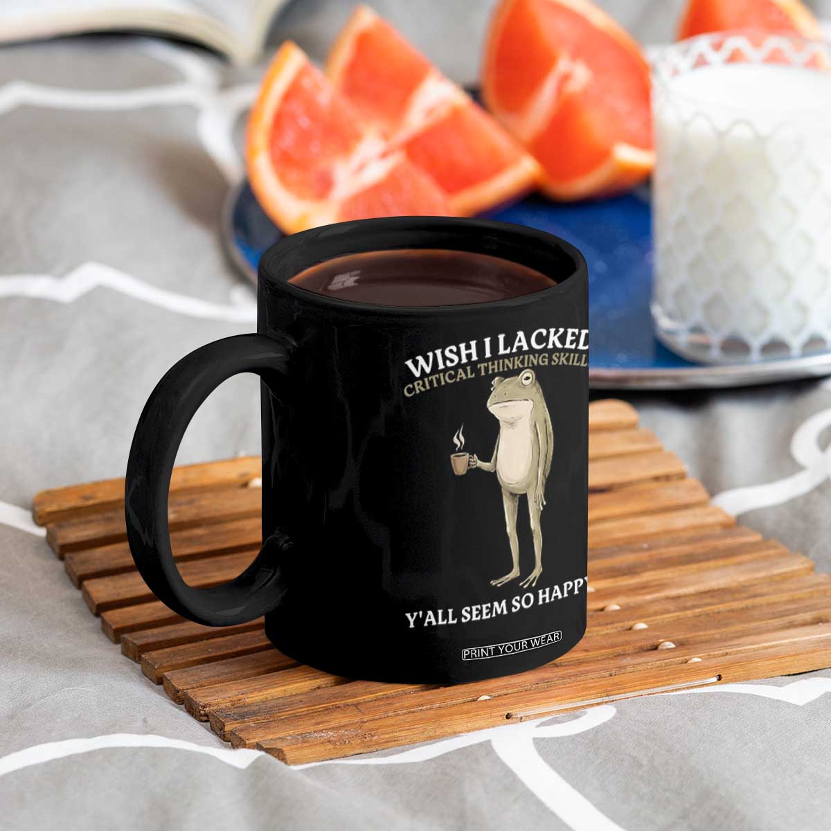 Funny Sarcastic Frog Drinking Coffee Meme Coffee Mug Wish I Lacked Critical Thinking Skills Y'all Seem So Happy Retro Vintage