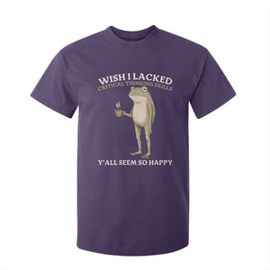 Funny Sarcastic Frog Drinking Coffee Meme T Shirt For Kid Wish I Lacked Critical Thinking Skills Y'all Seem So Happy Retro Vintage