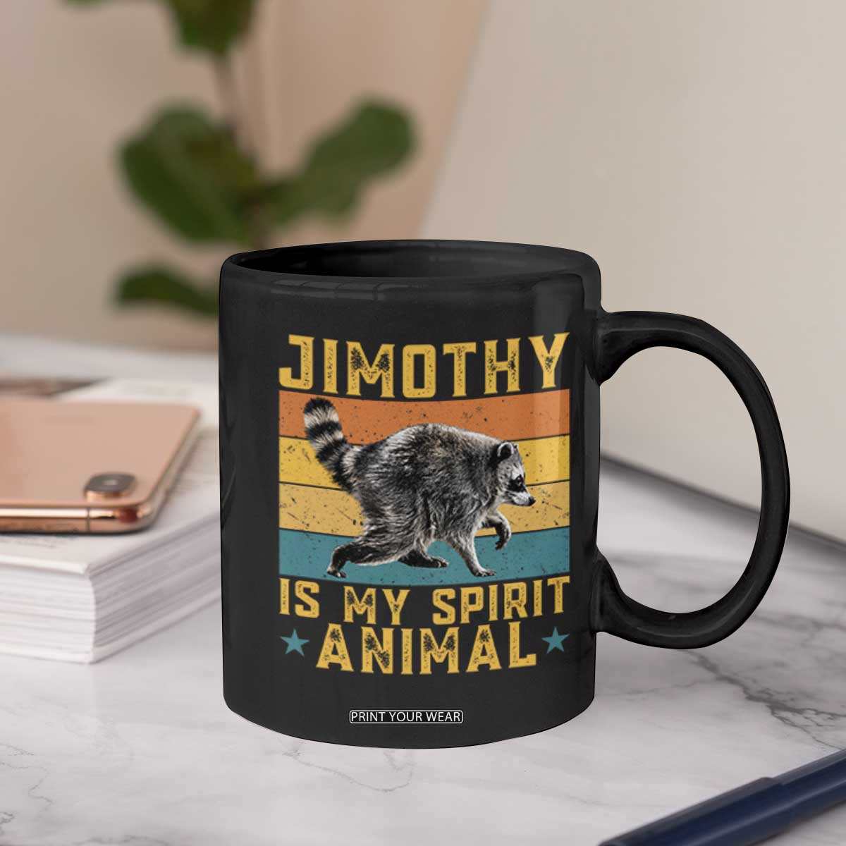 Jimothy Is My Spirit Animal Seattle Raccoon Lover Coffee Mug Retro Sunset Viral Ballard Trash Panda Graphic