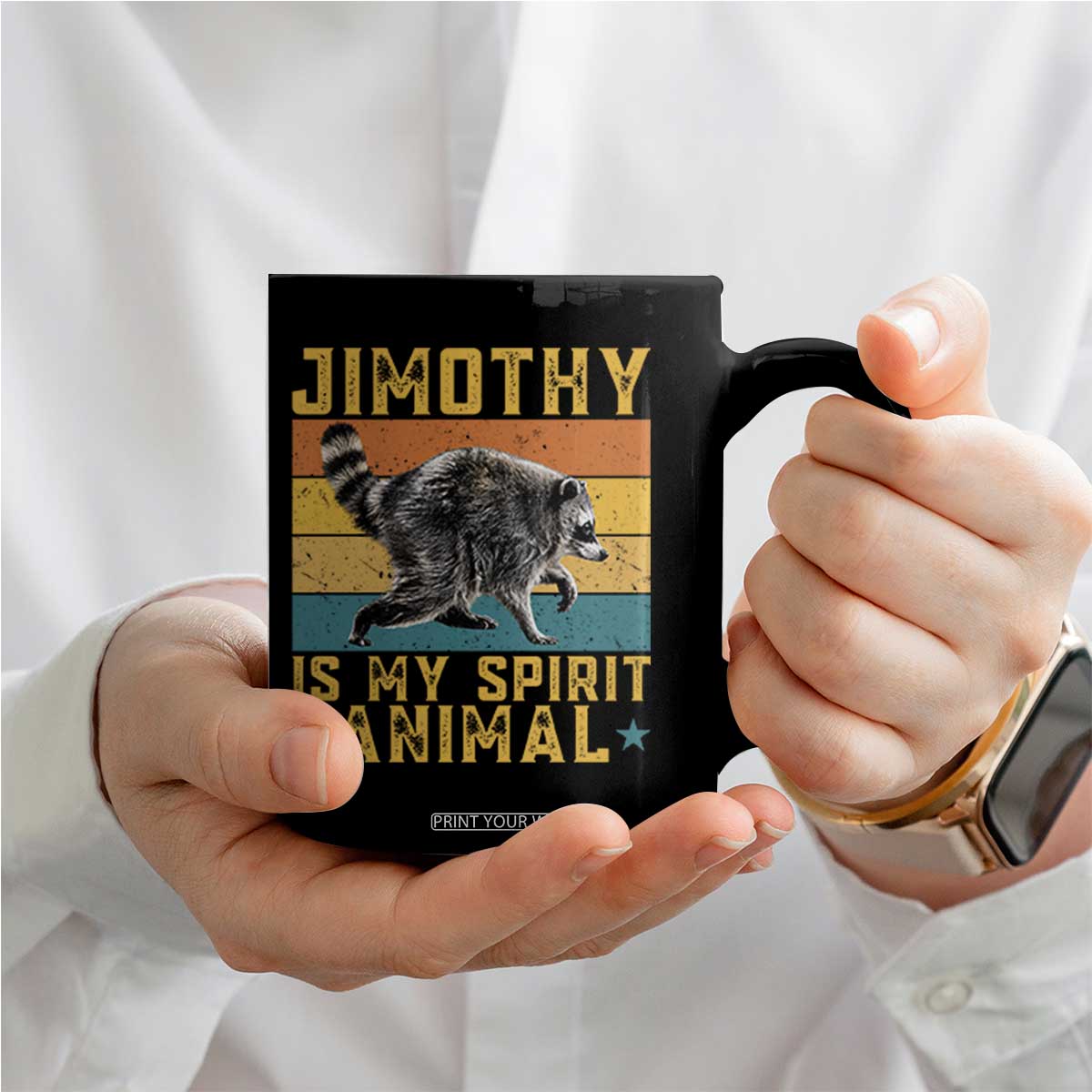 Jimothy Is My Spirit Animal Seattle Raccoon Lover Coffee Mug Retro Sunset Viral Ballard Trash Panda Graphic
