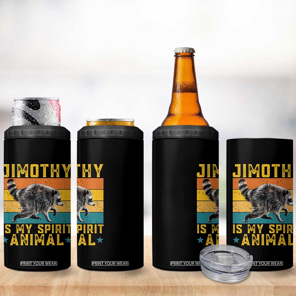 Jimothy Is My Spirit Animal Seattle Raccoon Lover 4 in 1 Can Cooler Tumbler Retro Sunset Viral Ballard Trash Panda Graphic