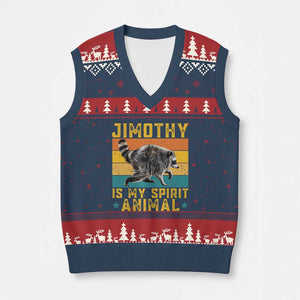 Jimothy Is My Spirit Animal Seattle Raccoon Lover V-Neck Knit Sweater Vest Retro Sunset Viral Ballard Trash Panda Graphic