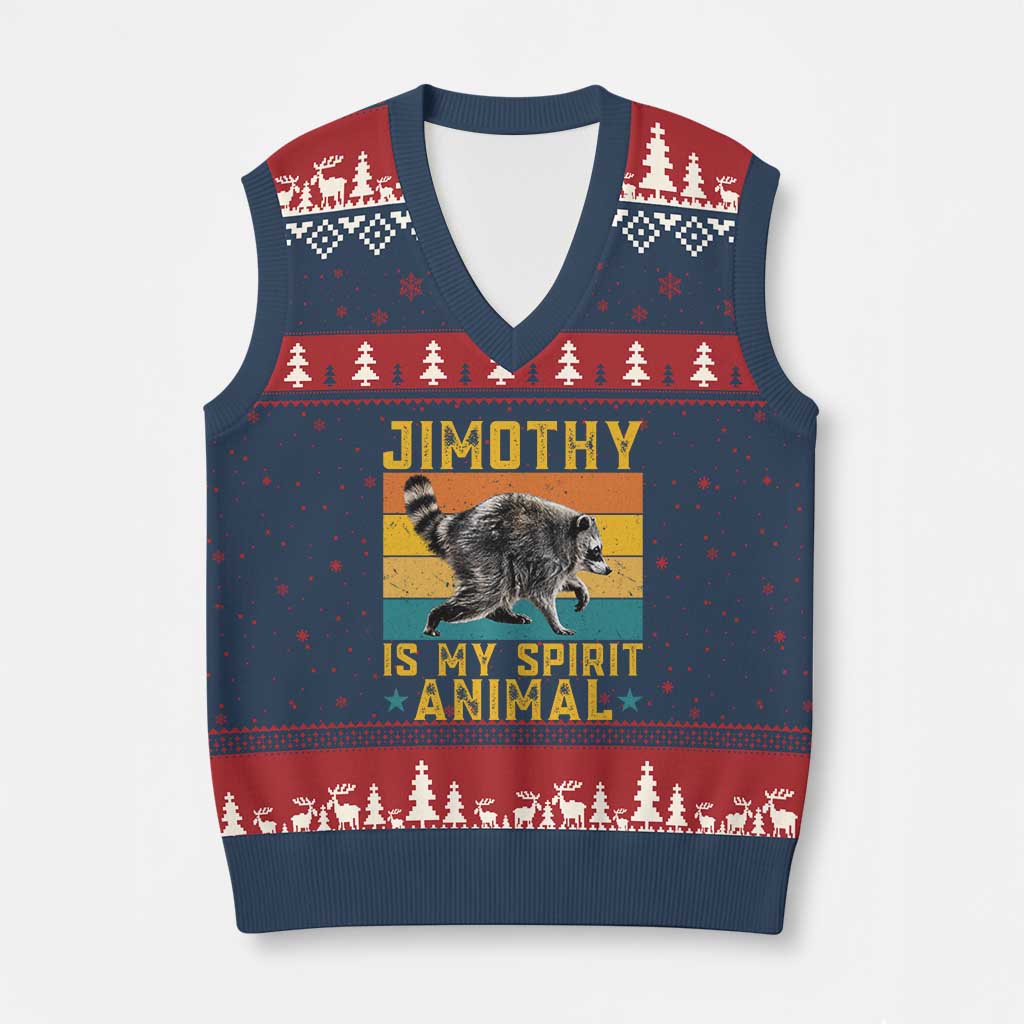 Jimothy Is My Spirit Animal Seattle Raccoon Lover V-Neck Knit Sweater Vest Retro Sunset Viral Ballard Trash Panda Graphic TS02 Navy Red Print Your Wear