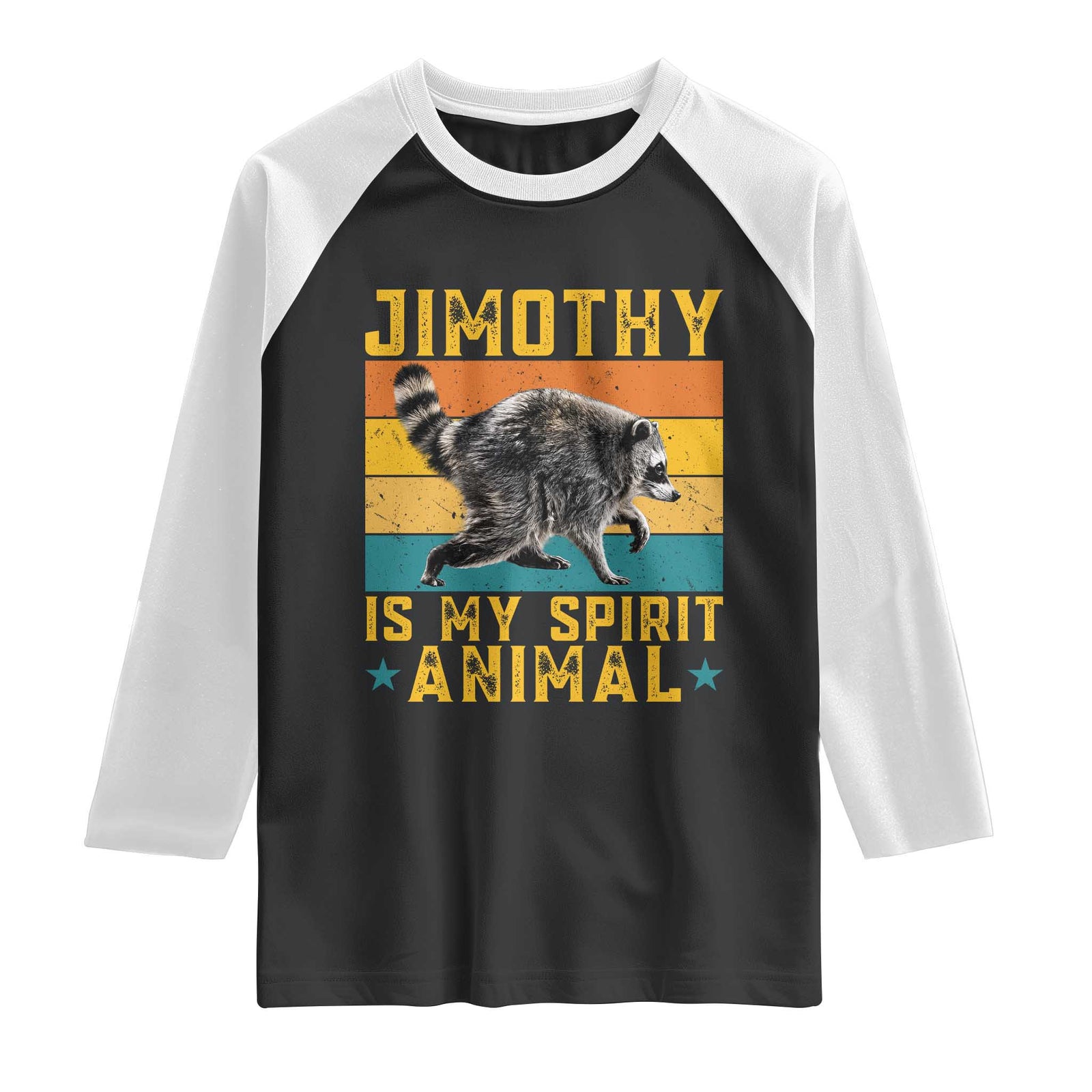 Jimothy Is My Spirit Animal Seattle Raccoon Lover Raglan Shirt Retro Sunset Viral Ballard Trash Panda Graphic TS02 Black White Print Your Wear