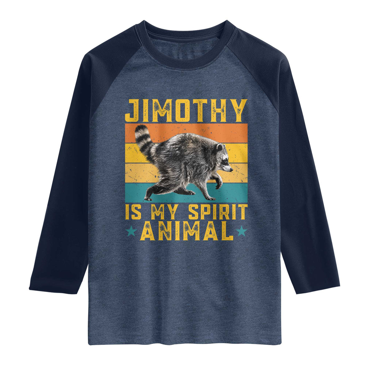 Jimothy Is My Spirit Animal Seattle Raccoon Lover Raglan Shirt Retro Sunset Viral Ballard Trash Panda Graphic