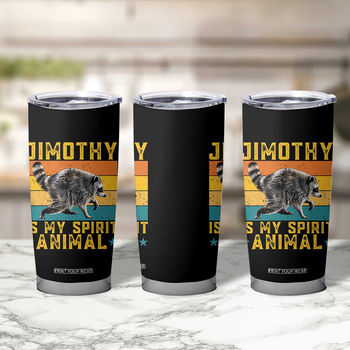 Jimothy Is My Spirit Animal Seattle Raccoon Lover Tumbler Cup Retro Sunset Viral Ballard Trash Panda Graphic
