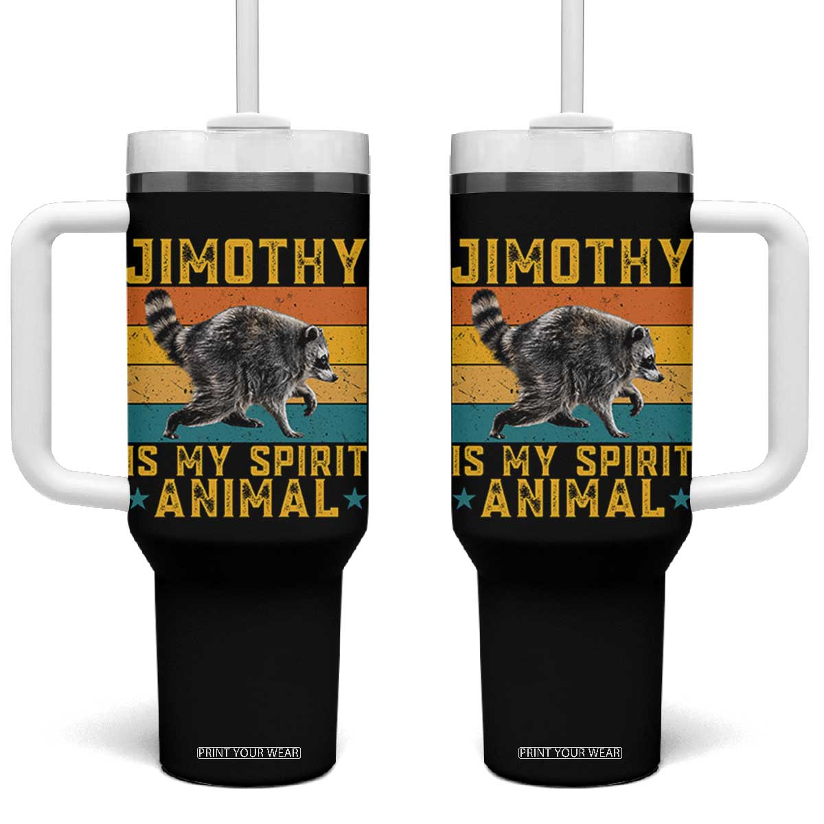 Jimothy Is My Spirit Animal Seattle Raccoon Lover Tumbler With Handle Retro Sunset Viral Ballard Trash Panda Graphic
