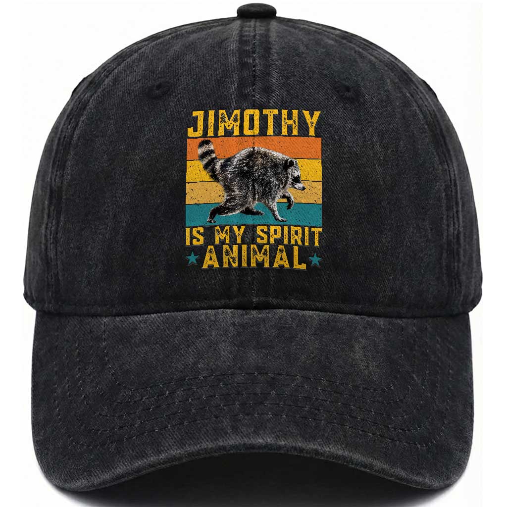 Jimothy Is My Spirit Animal Seattle Raccoon Lover Washed Cotton Baseball Cap Retro Sunset Viral Ballard Trash Panda Graphic TS02 Print Your Wear