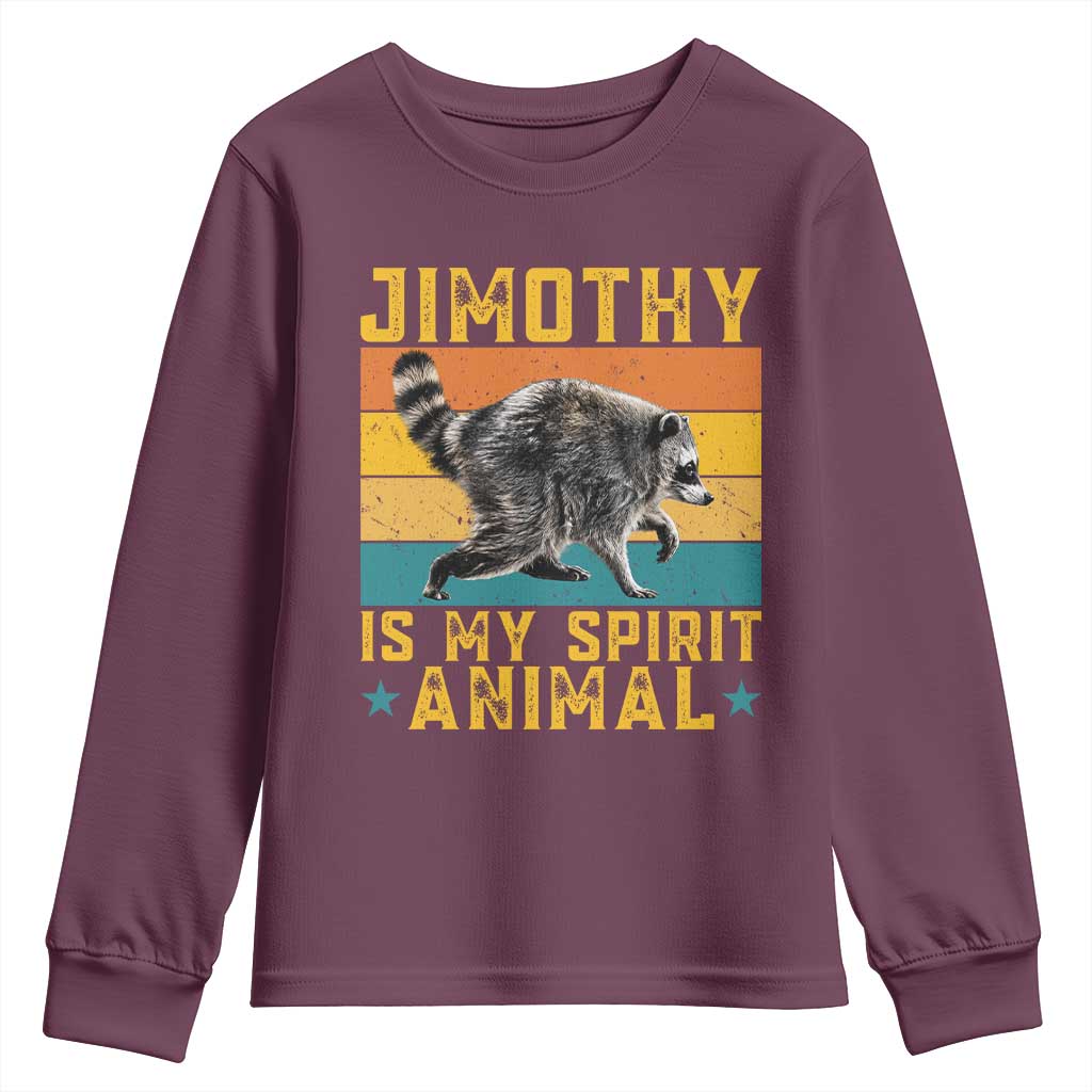 Jimothy Is My Spirit Animal Seattle Raccoon Lover Youth Sweatshirt Retro Sunset Viral Ballard Trash Panda Graphic