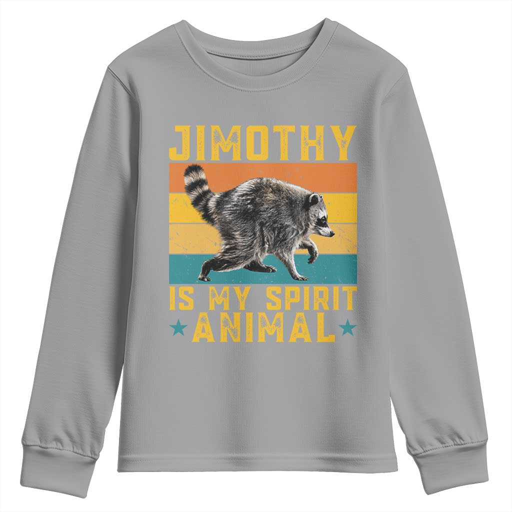 Jimothy Is My Spirit Animal Seattle Raccoon Lover Youth Sweatshirt Retro Sunset Viral Ballard Trash Panda Graphic