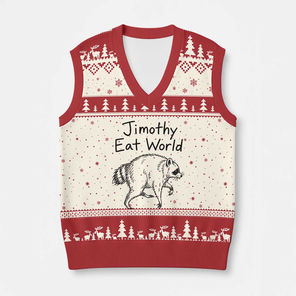 Jimothy Eat World Funny Music Parody V-Neck Knit Sweater Vest Viral Seattle Raccoon Trash Panda Meme TS02 Beige Red Print Your Wear