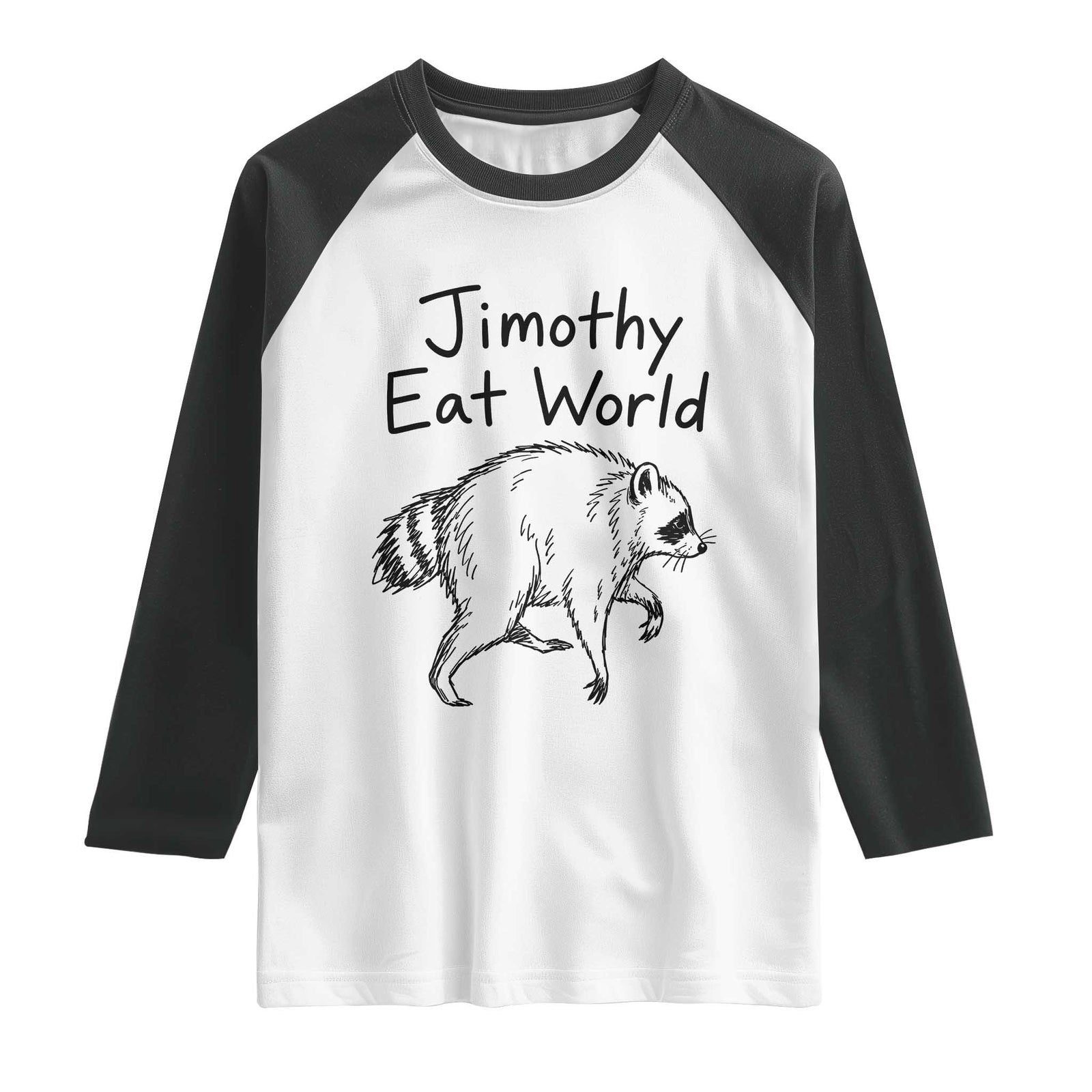 Jimothy Eat World Funny Music Parody Raglan Shirt Viral Seattle Raccoon Trash Panda Meme TS02 White Black Print Your Wear
