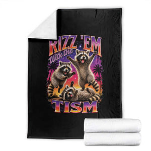 Rizz Em With The Tism Funny Raccoon Throw Blanket Trash Panda Vintage Bootleg Graphic