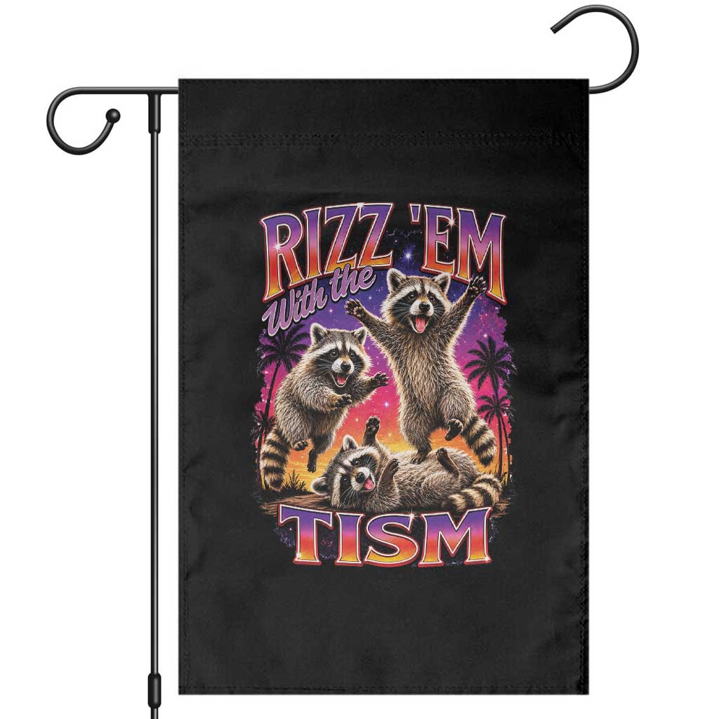 Rizz Em With The Tism Funny Raccoon Garden Flag Trash Panda Vintage Bootleg Graphic TS02 Black Print Your Wear