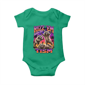 Rizz Em With The Tism Funny Raccoon Baby Onesie Trash Panda Vintage Bootleg Graphic