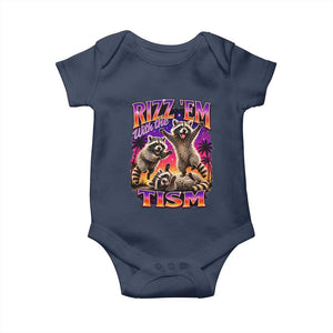 Rizz Em With The Tism Funny Raccoon Baby Onesie Trash Panda Vintage Bootleg Graphic
