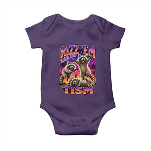 Rizz Em With The Tism Funny Raccoon Baby Onesie Trash Panda Vintage Bootleg Graphic