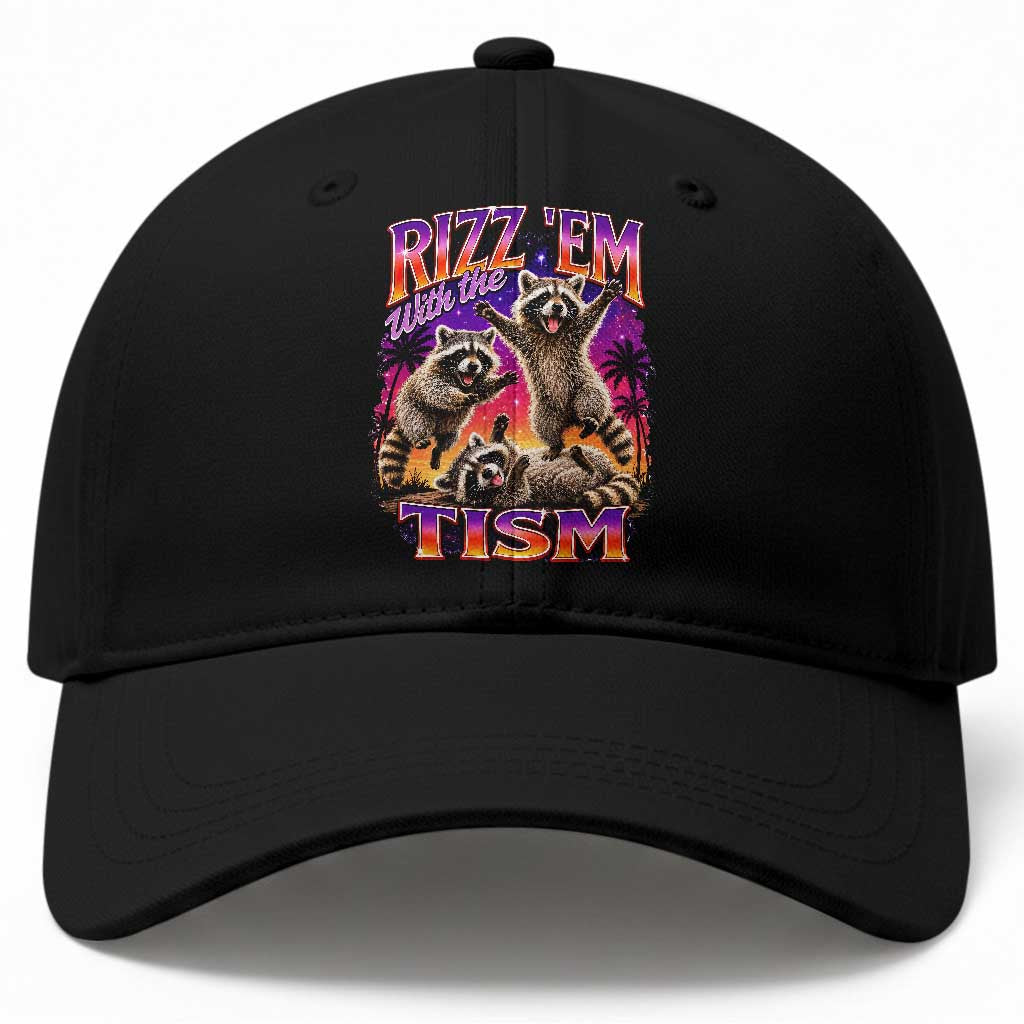 Rizz Em With The Tism Funny Raccoon Baseball Cap Trash Panda Vintage Bootleg Graphic TS02 Print Your Wear
