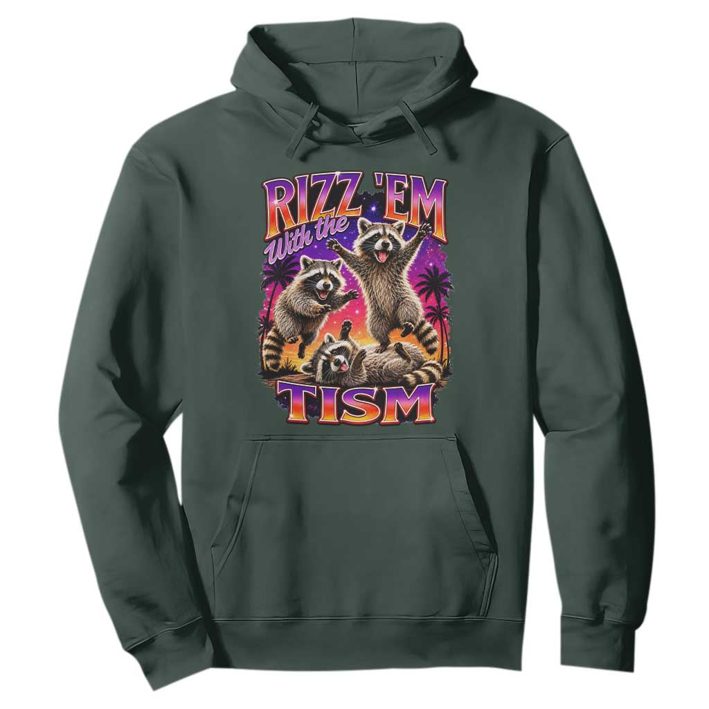 Rizz Em With The Tism Funny Raccoon Hoodie Trash Panda Vintage Bootleg Graphic