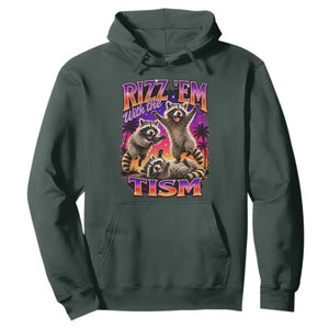 Rizz Em With The Tism Funny Raccoon Hoodie Trash Panda Vintage Bootleg Graphic