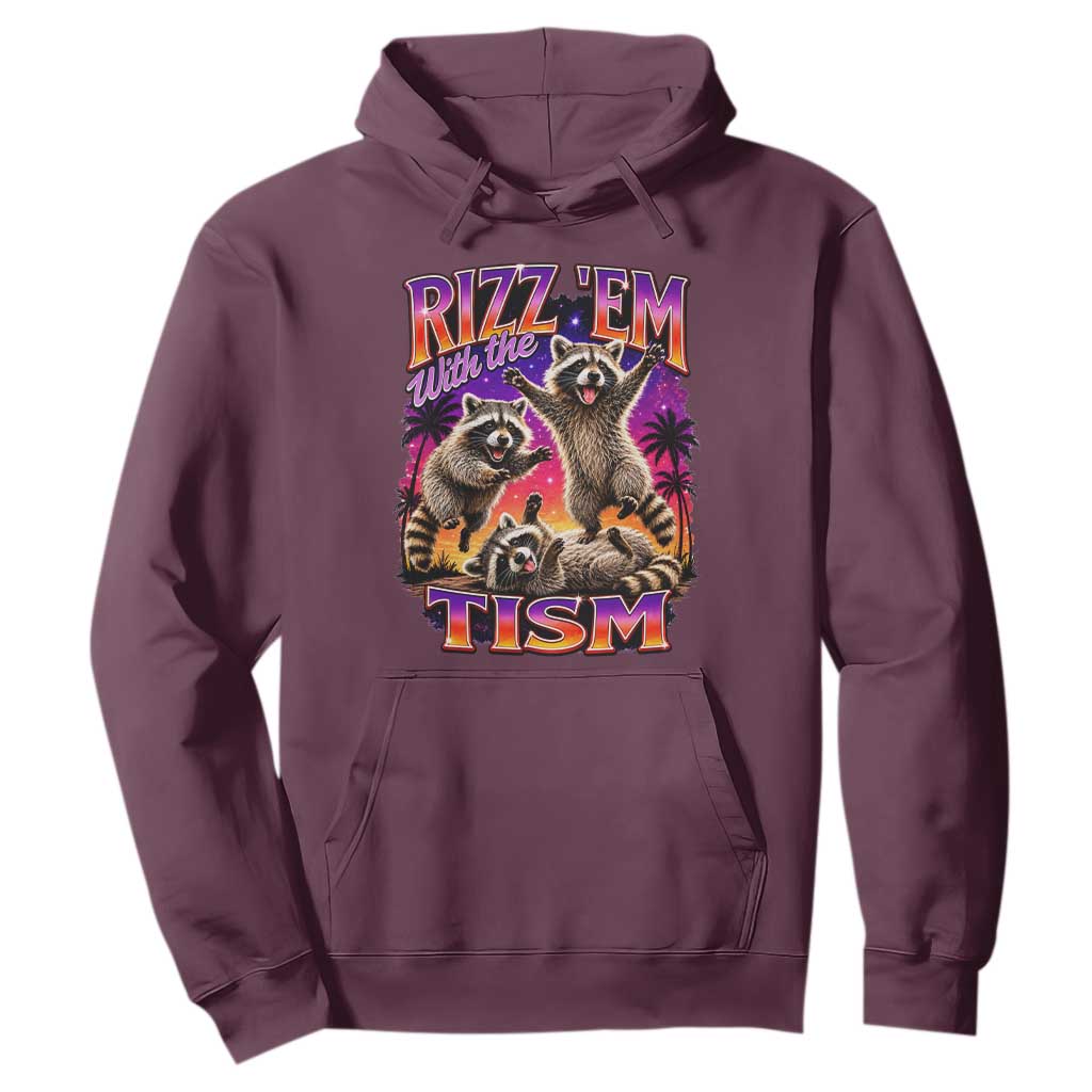Rizz Em With The Tism Funny Raccoon Hoodie Trash Panda Vintage Bootleg Graphic